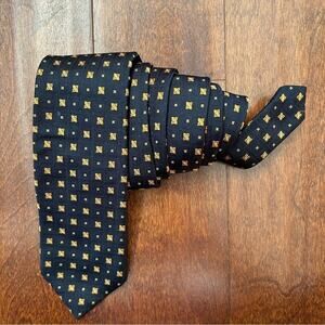 Robert Talbott Carmel Woven 100% Silk Tie, Navy and Orange, Hand Sewn in the USA